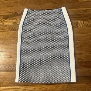 O'2nd Navy, White and Blue Trim Geometric Pencil Skirt